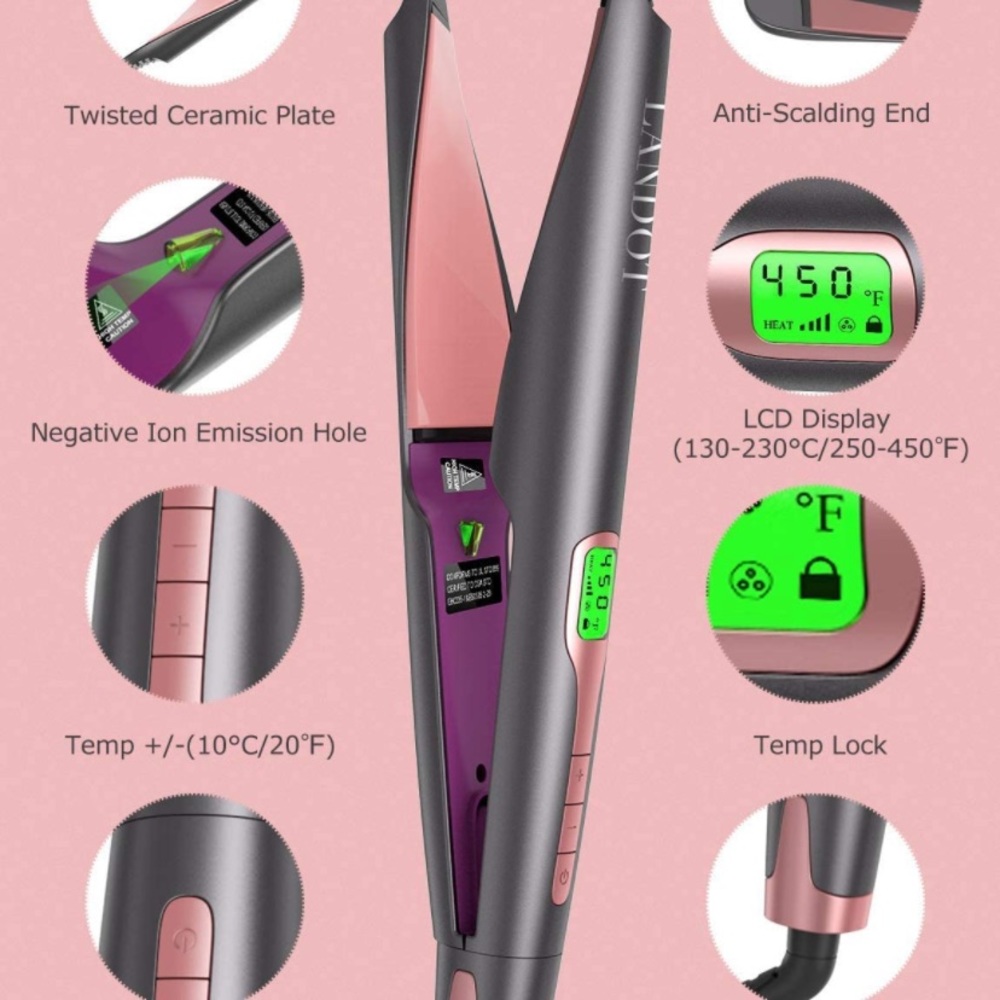 LANDOT Hair Straightener and Curler 2 in 1